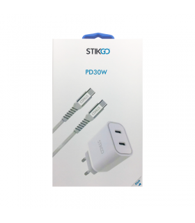 CARGADOR CASA Y VIAJE (2 TIPO C) + CABLE TIPO-C PD30W