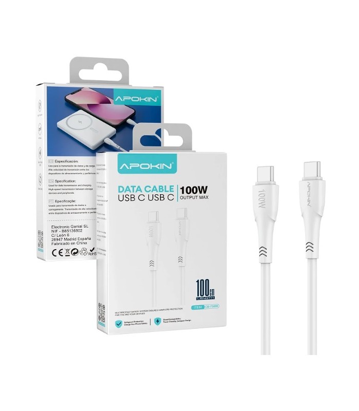 Cable Tipo-C a Tipo-C 100W 1Metros Blanco