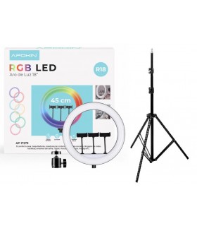 Aro de Luz RGB 45cm 3 Soportes Multi-Dispositivo con Mando a Distancia + Tripode 2,1M