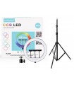 Aro de Luz RGB 45cm 3 Soportes Multi-Dispositivo con Mando a Distancia + Tripode 2,1M