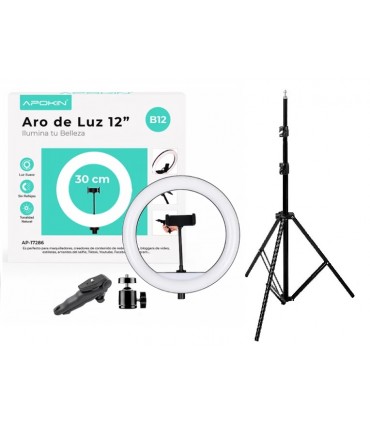 Aro de Luz 30cm 12" Soporte para Móvil con Soporte Mesa + Tripode 2,1M
