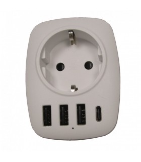ENCHUFE ADAPTADOR CON 3 Puertos USB + TIPO C