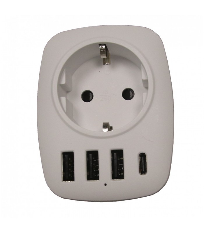 ENCHUFE ADAPTADOR CON 3 Puertos USB + TIPO C