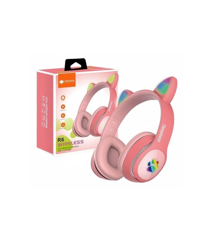 AURICULARES INALÁMBRICOS DEEPBASS R6 CON OREJAS ROSA