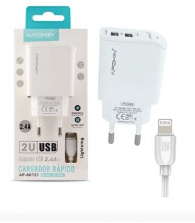 Cargador rápido doble entrada MICRO USB 2.4A + Cable Lightning APOKIN