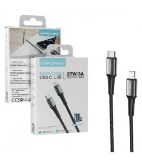Cable Lightning a Tipo-C 27W 3A 2M Negro