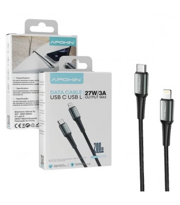 Cable Lightning a Tipo-C 27W 3A 2M Negro