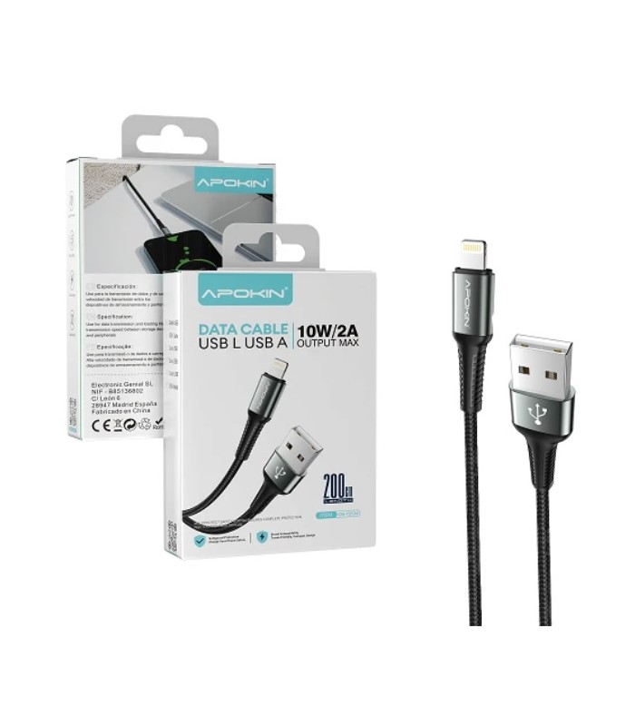 Cable USB-A a Lightning 10W 2A 1M Reforzado Negro