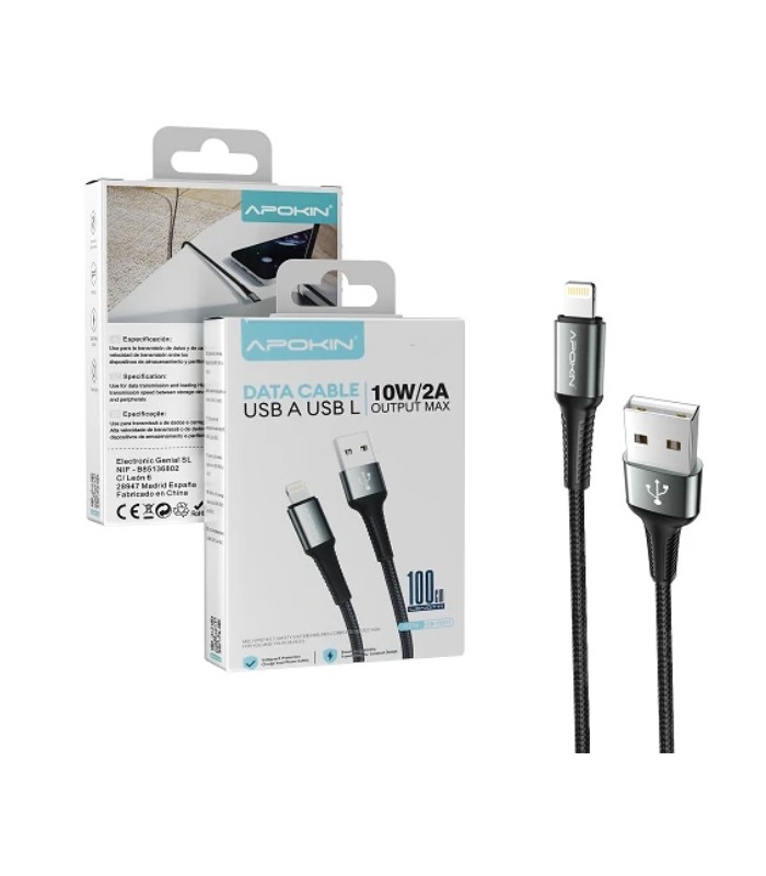 Cable USB-A a Lightning 15W 3A 1M Reforzado Negro